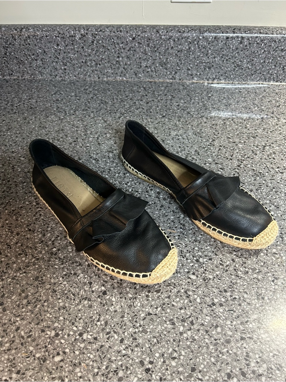 Firth Black Leather Espadrille Flats with Rope-Trim and Bow Detail